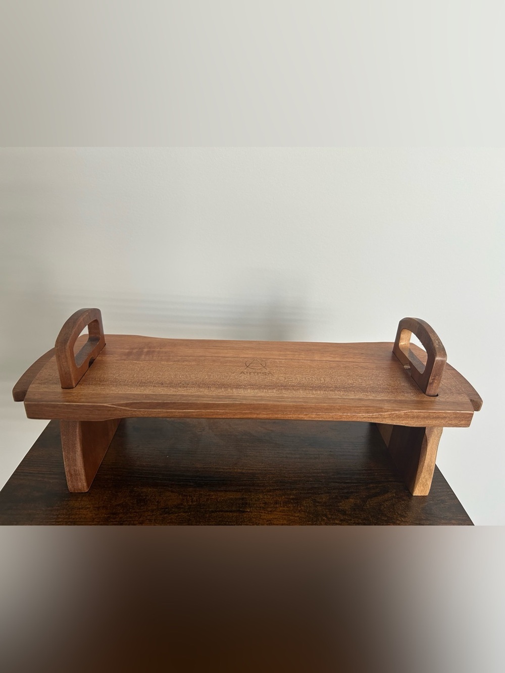 Small Solid Wood Kitchen Food Display - Natural Brown